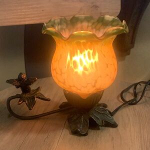 Green and Orange Floral Glass Lamp